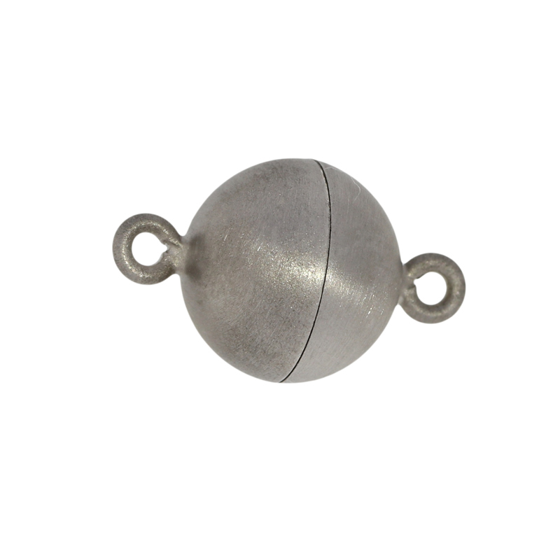 Magnetic clasp ball silver rhodium plated, satin finish, 8 mm