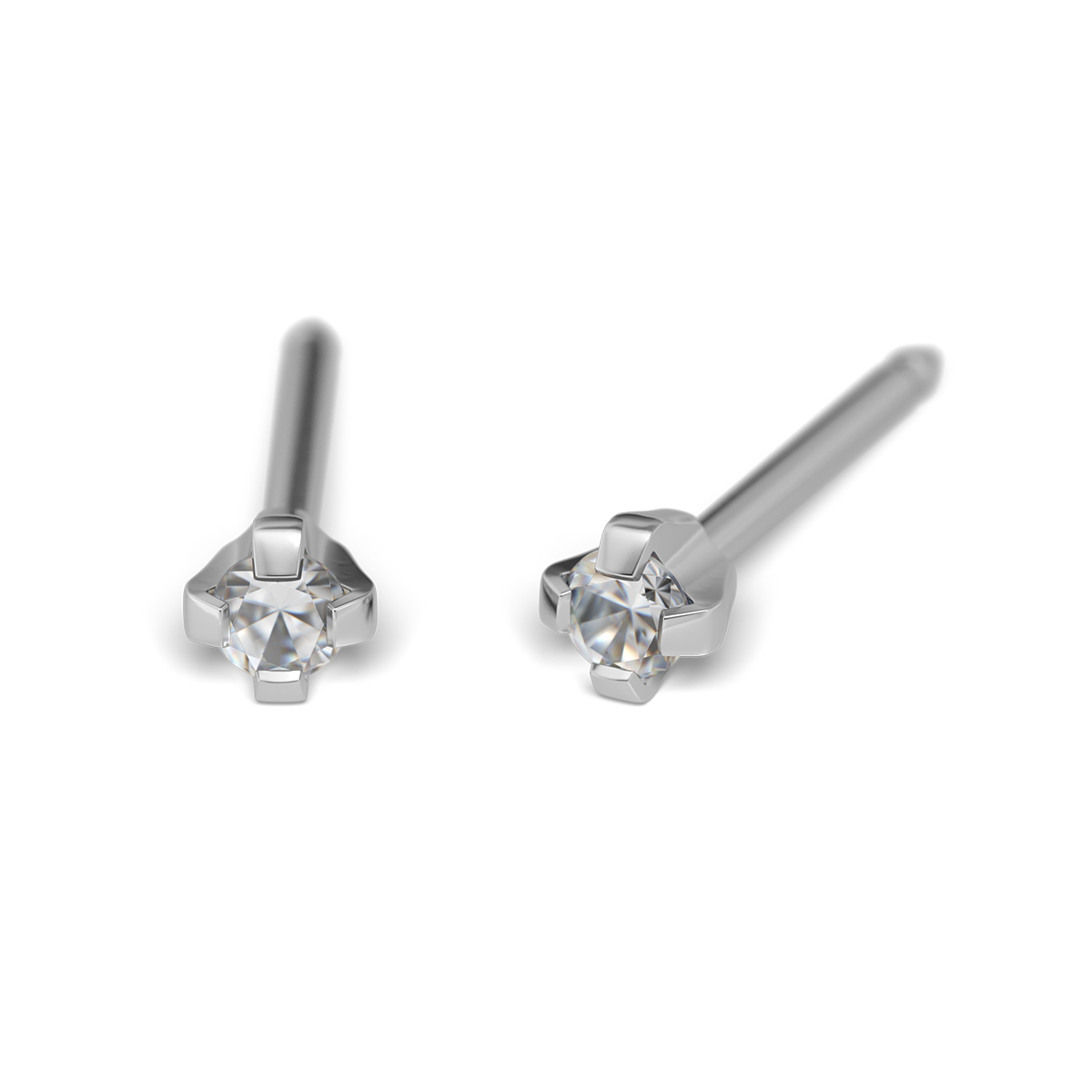 27514_3060 System 75 ear studs, 14 ct yellow gold white rhodium plated
