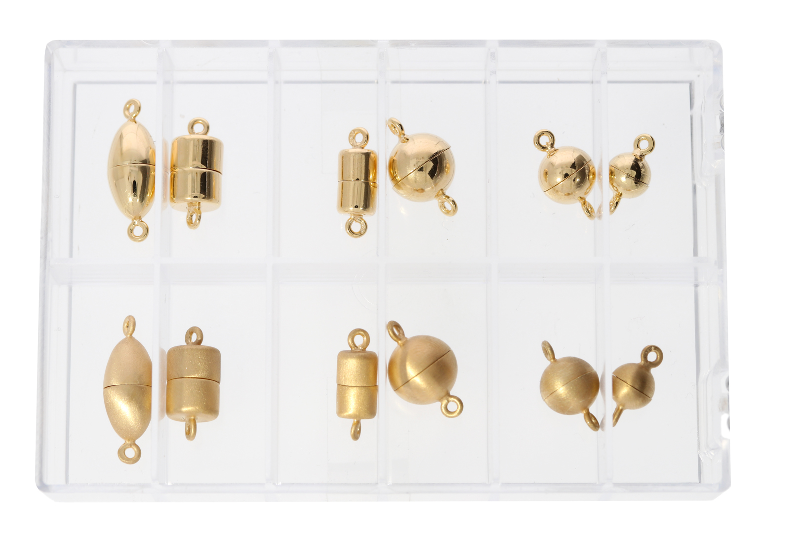Magnetic clasps assortment, silver gold plated, ball, barrel and oval shape Magnetic clasps assortment, silver gold plated, ball, barrel and oval shape