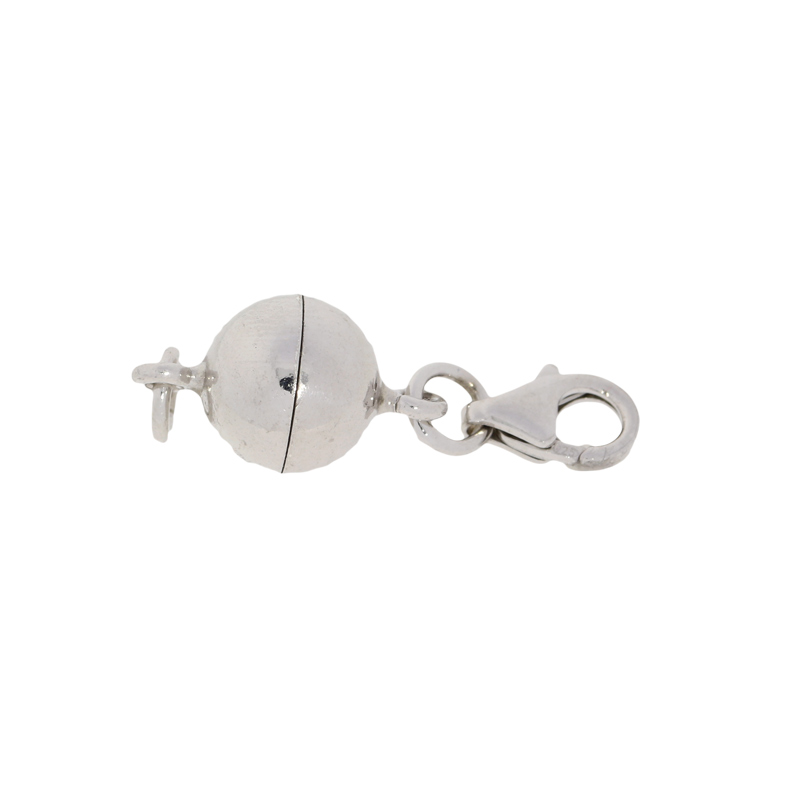 Magnetic clasp ball converter with lobster claw, silver rhodium plated, polished