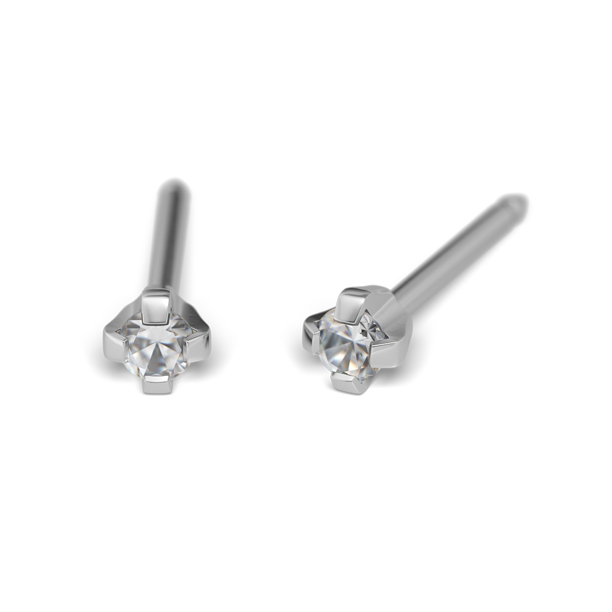 System 75 ear studs, 14 ct yellow gold white rhodium plated