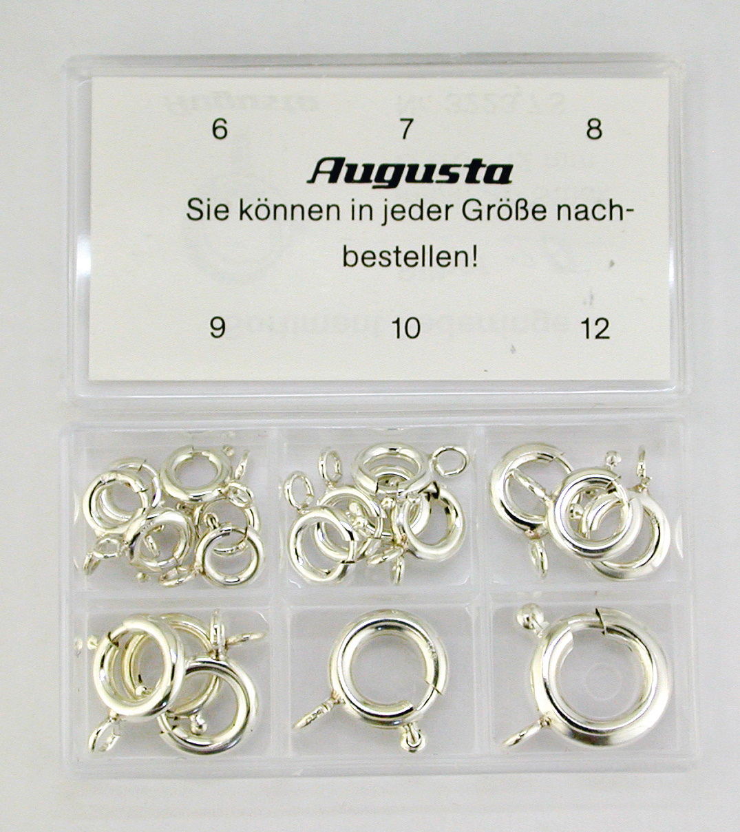 Assortimento anelli a molla, argento, 5 - 9 mm