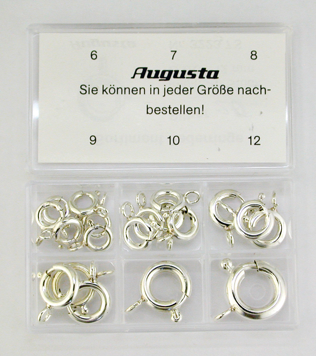 Assortimento anelli a molla, argento, 5 - 9 mm Assortimento anelli a molla, argento, 5 - 9 mm