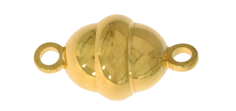 Magnetic clasp oval, silver gold plated, polished, 8.8 mm