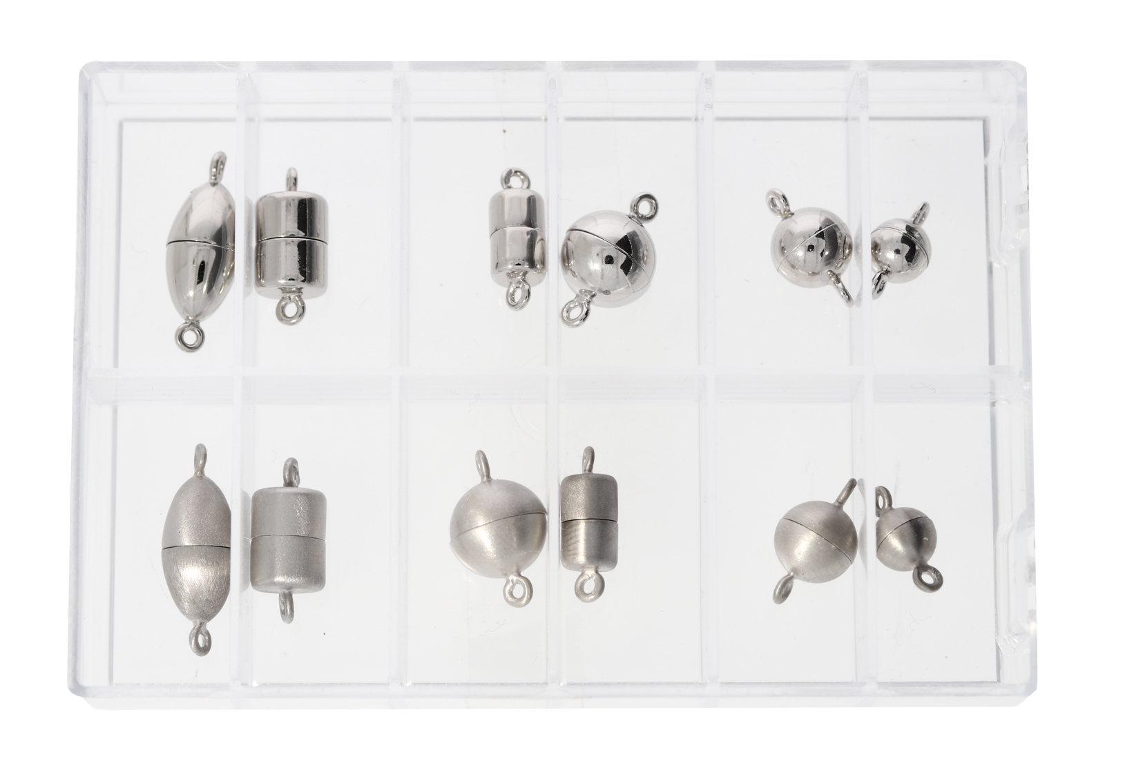 Magnetic clasps assortment, silver, matt and polished