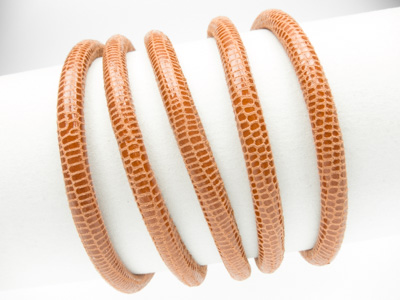 Nappa leather cord lizard embossing, round lined, Ø 4 mm, cognac
