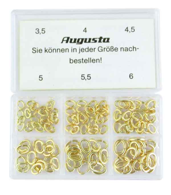 Assortimento anellini ovali, placcati gialli, 3,5 - 6 mm, 120 pz.