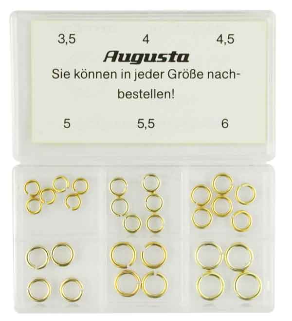 Assortimento di anellini tondi, placcati gialli, 3,5 - 6 mm, 30 pz.