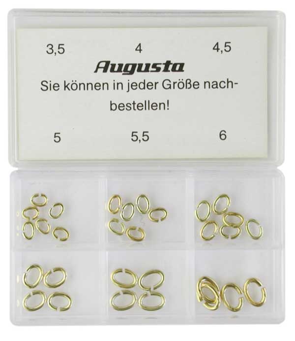 Assortimenti di anellini ovali, placcati gialli, 3,5 - 6 mm, 30 pz.