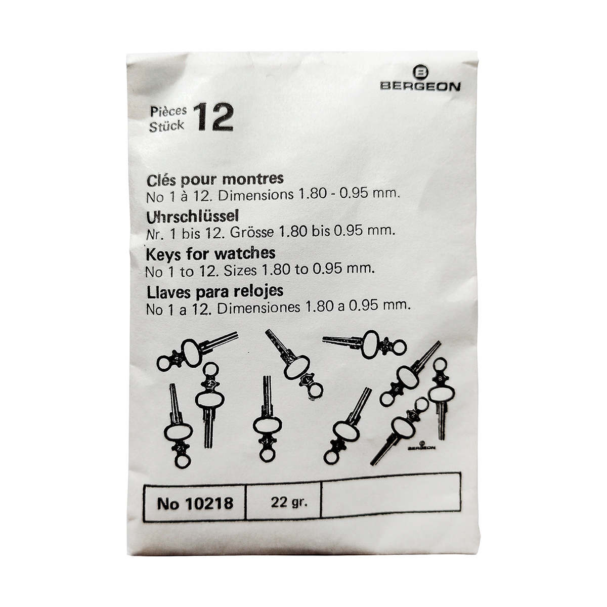 Bergeon Uhrschlüssel, Nr. 1 BIS 12,