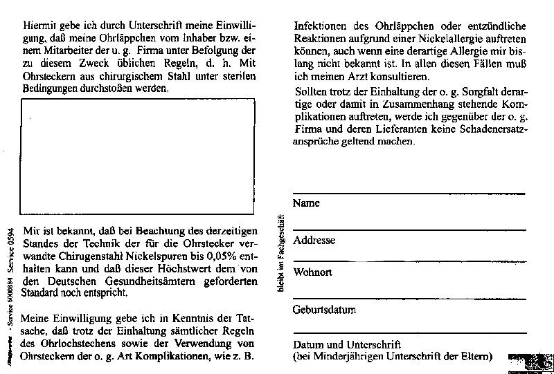 Moduli di consenso per forature orecchie