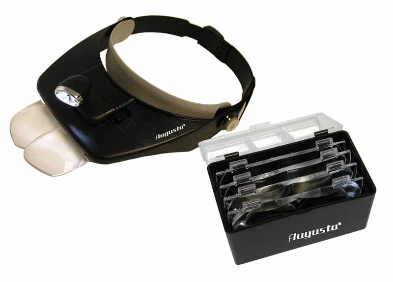 Headband magnifier with 2 LEDs and 4 lenses