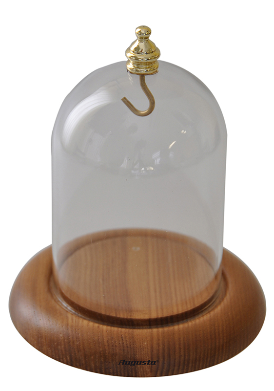 Campana di vetro porta orologi da tasca con base in legno marrone chiaro Campana di vetro porta orologi da tasca con base in legno marrone chiaro