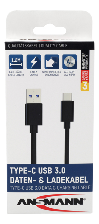 ANSMANN cavo dati e ricarica tipo C USB 120 cm ANSMANN cavo dati e ricarica tipo C USB 120 cm